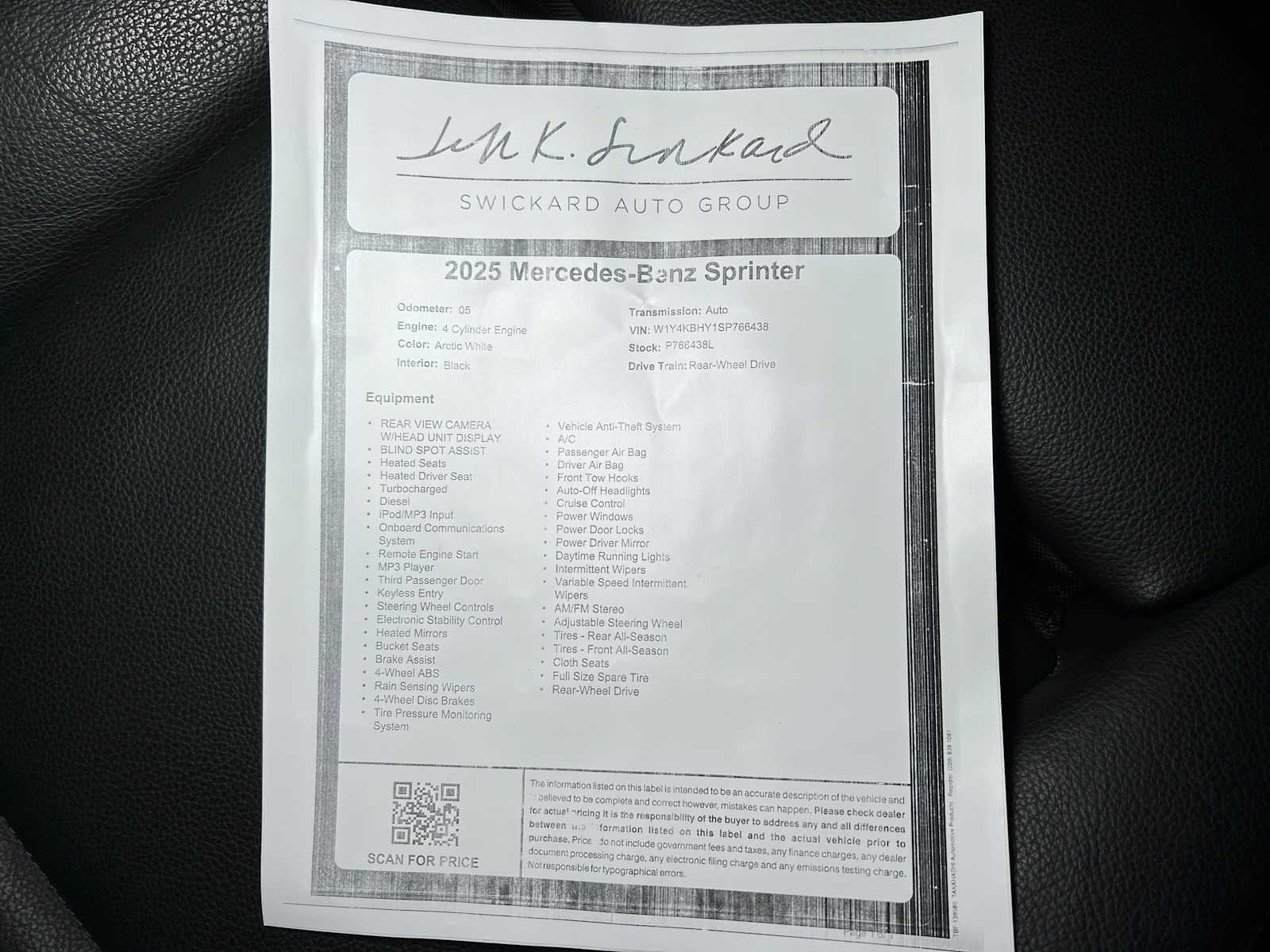 2025 Mercedes-Benz Sprinter 2500 Standard Roof I4 Diesel 144" RWD