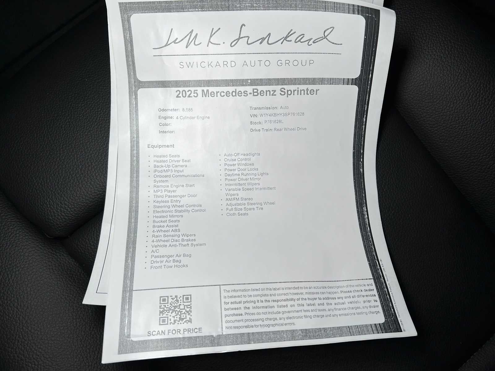 2025 Mercedes-Benz Sprinter 2500 Standard Roof I4 Diesel 144" RWD