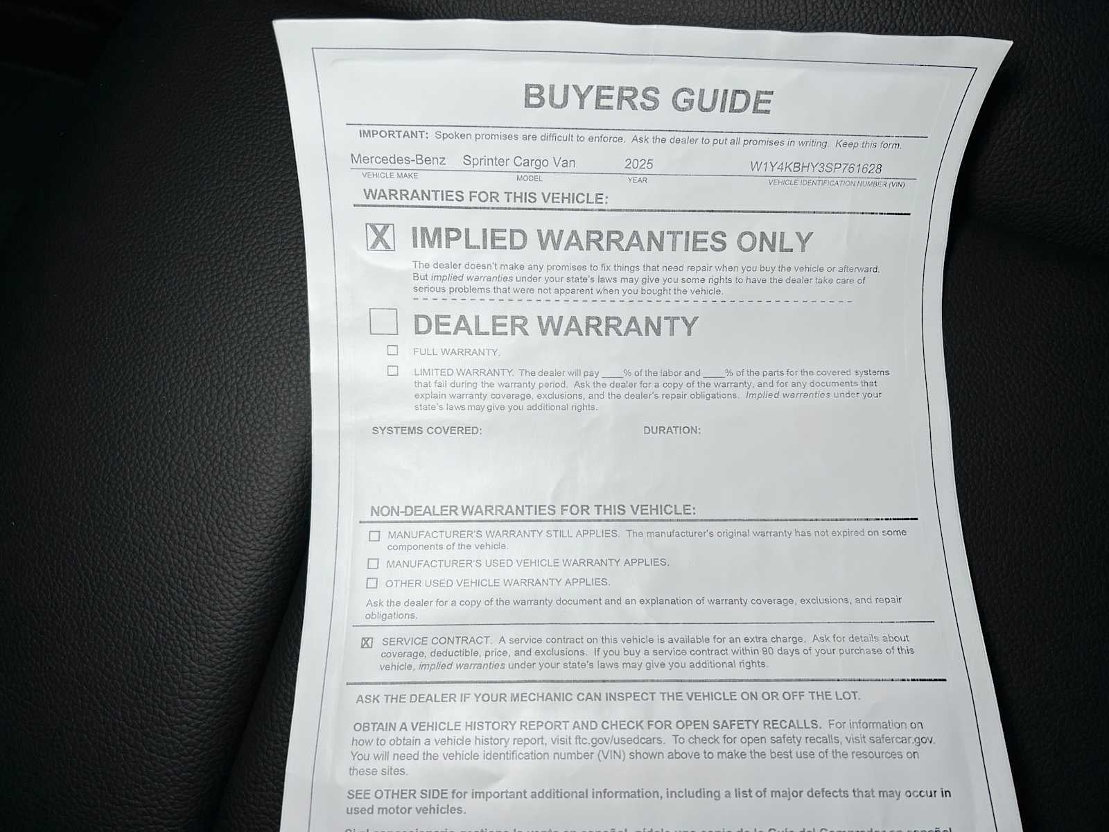 2025 Mercedes-Benz Sprinter 2500 Standard Roof I4 Diesel 144" RWD