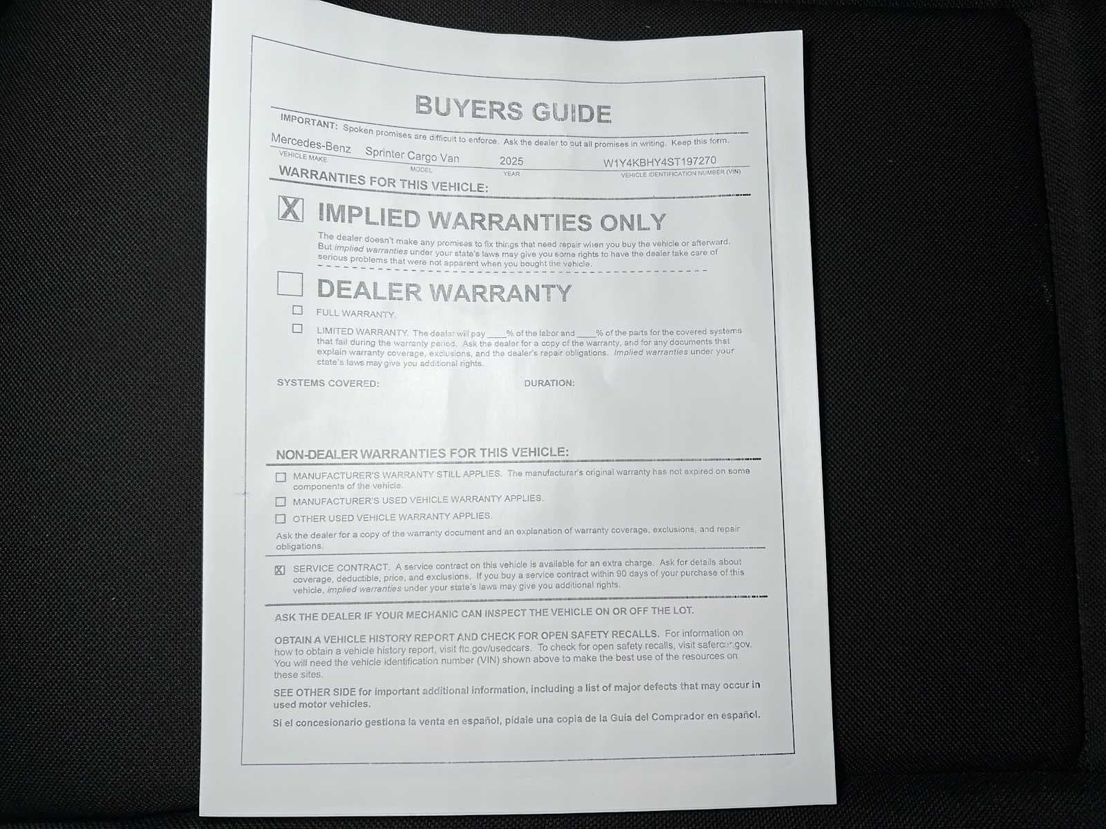 2025 Mercedes-Benz Sprinter 2500 Standard Roof I4 Diesel 144" RWD