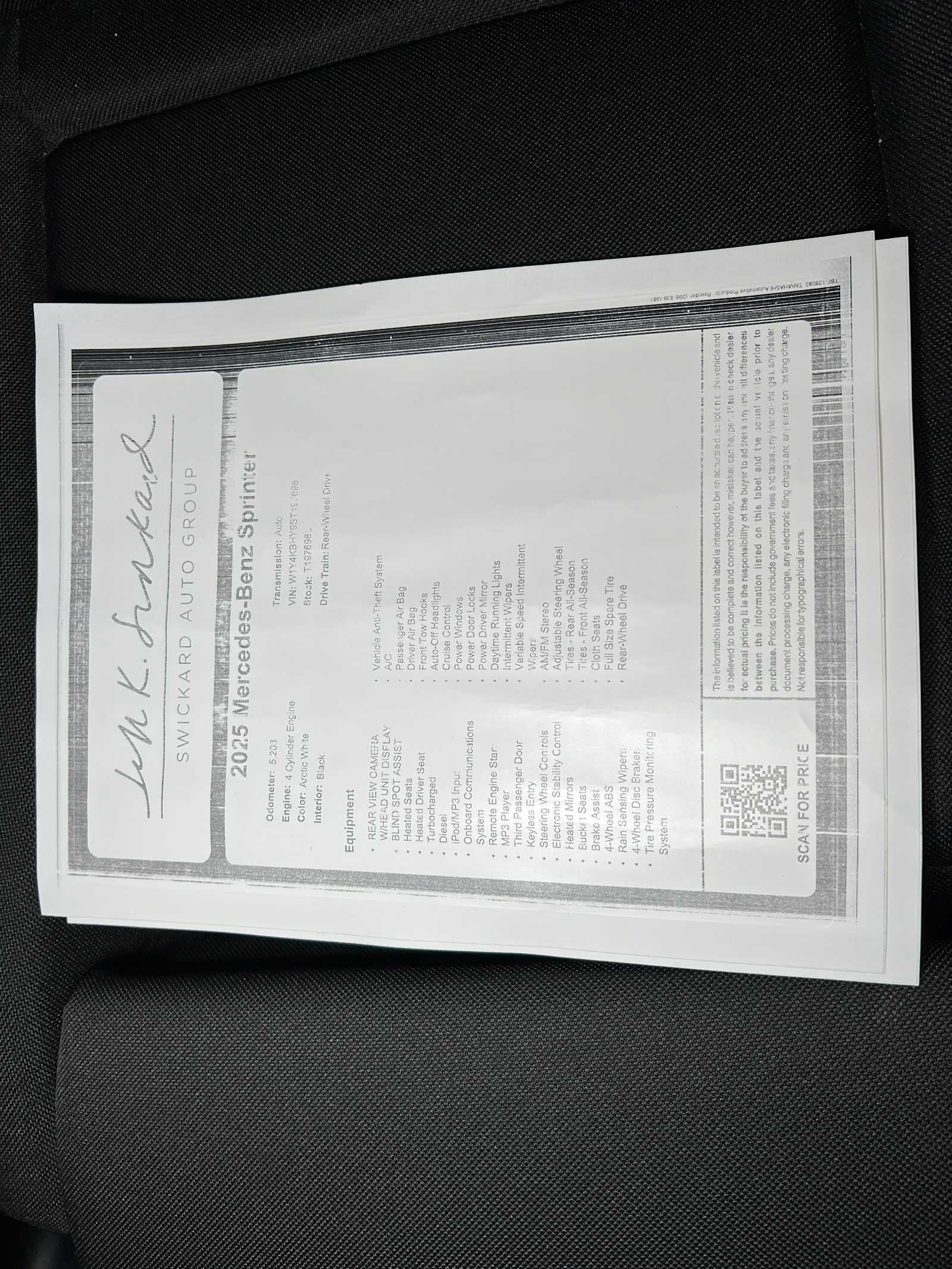 2025 Mercedes-Benz Sprinter 2500 Standard Roof I4 Diesel 144" RWD