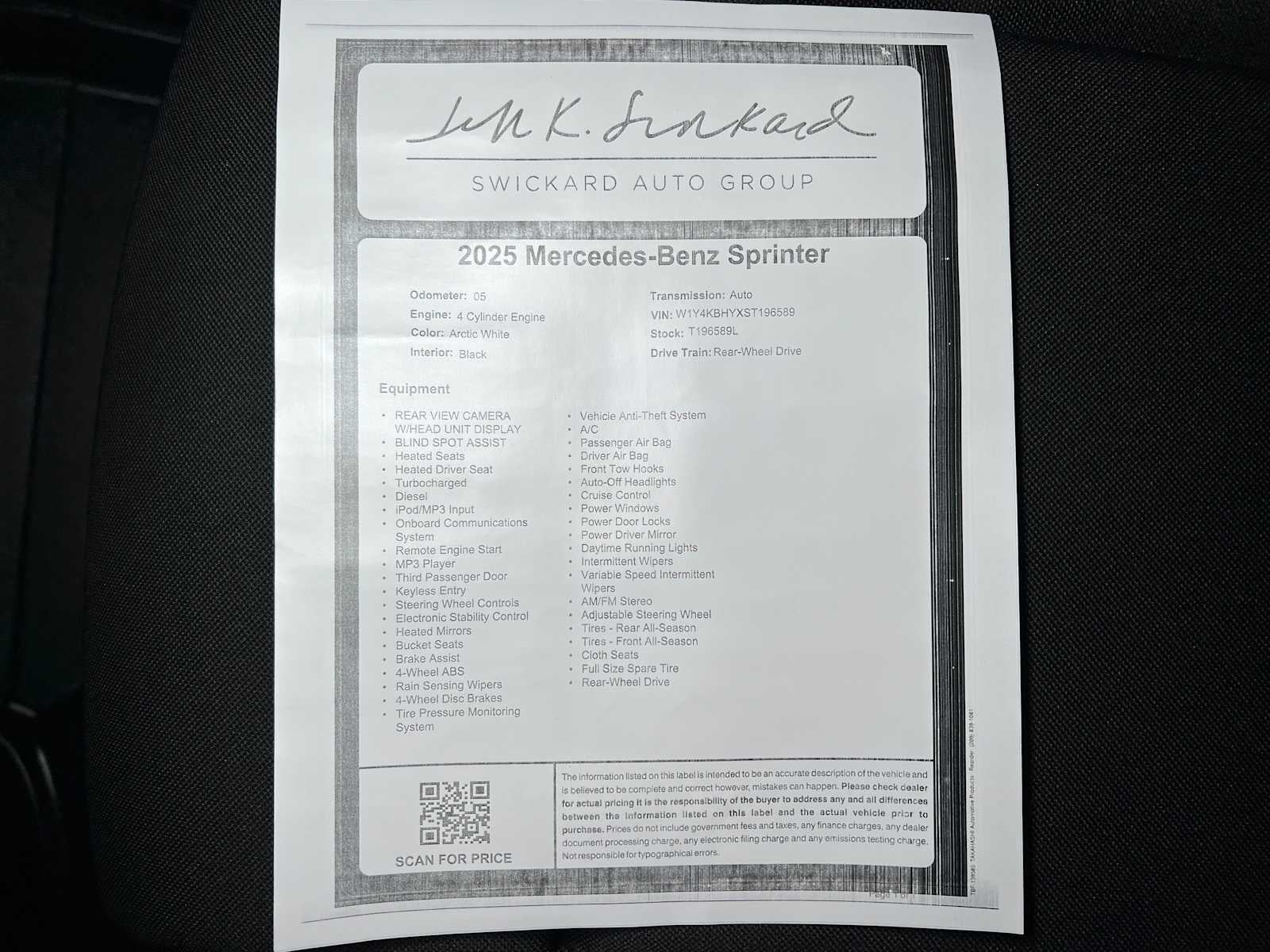 2025 Mercedes-Benz Sprinter 2500 Standard Roof I4 Diesel 144" RWD