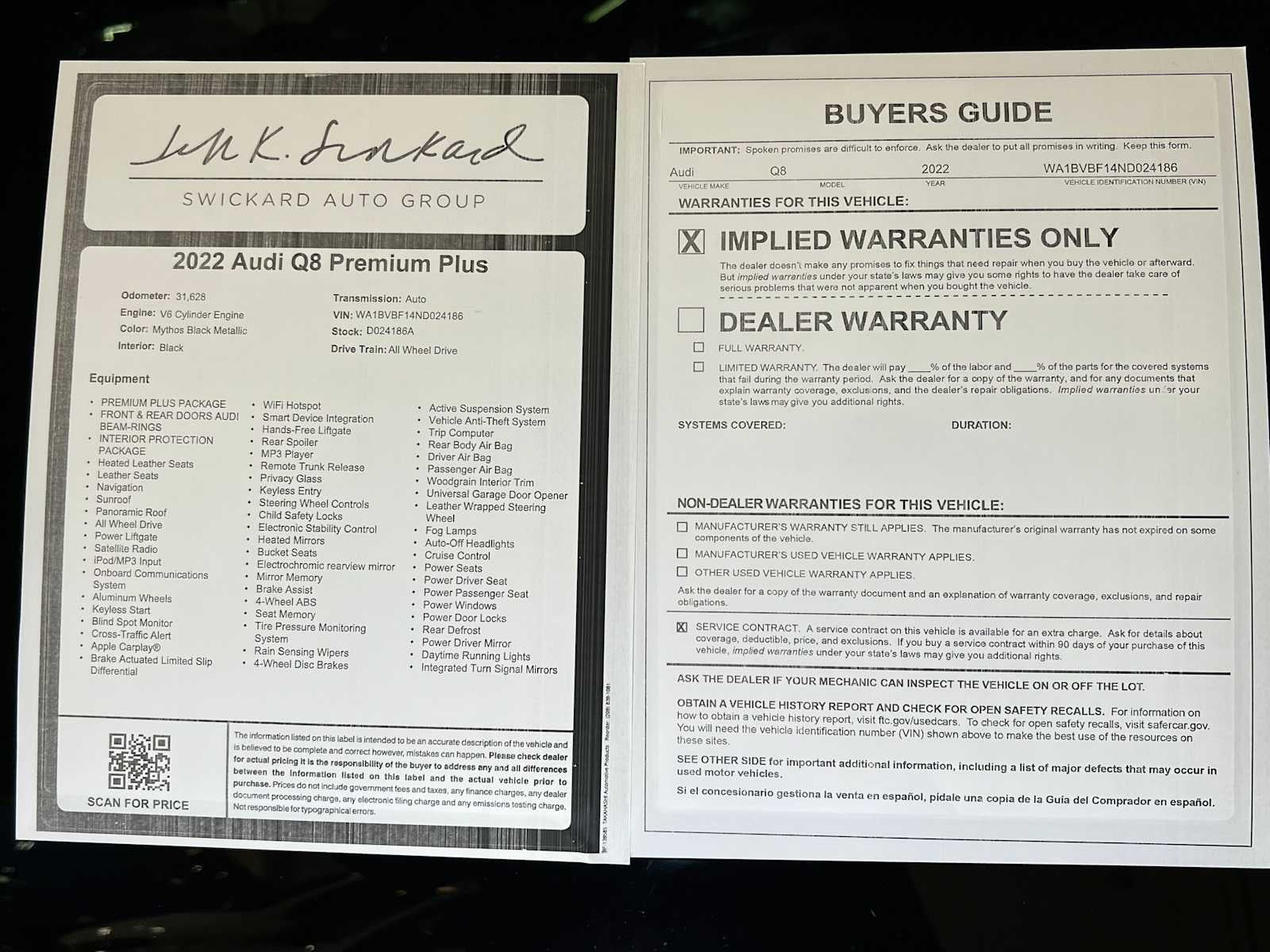 2022 Audi Q8 Premium Plus