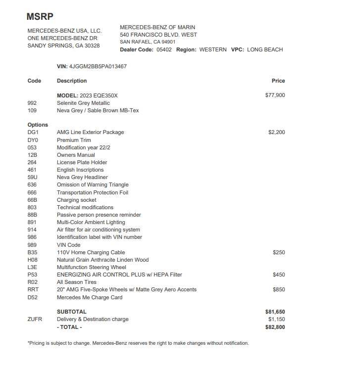 Certified 2023 Mercedes-Benz EQE SUV Base with VIN 4JGGM2BB5PA013467 for sale in San Rafael, CA
