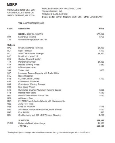 2022 Mercedes-Benz GLS GLS 450