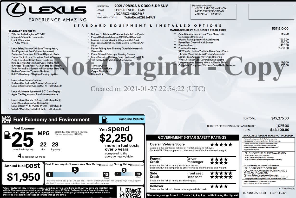 2021 Lexus NX NX 300