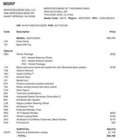 2025 Mercedes-Benz E-Class E 350