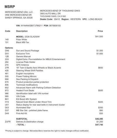 2026 Mercedes-Benz GLA 250 SUV