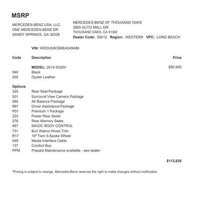 2014 Mercedes-Benz S 550 S 550