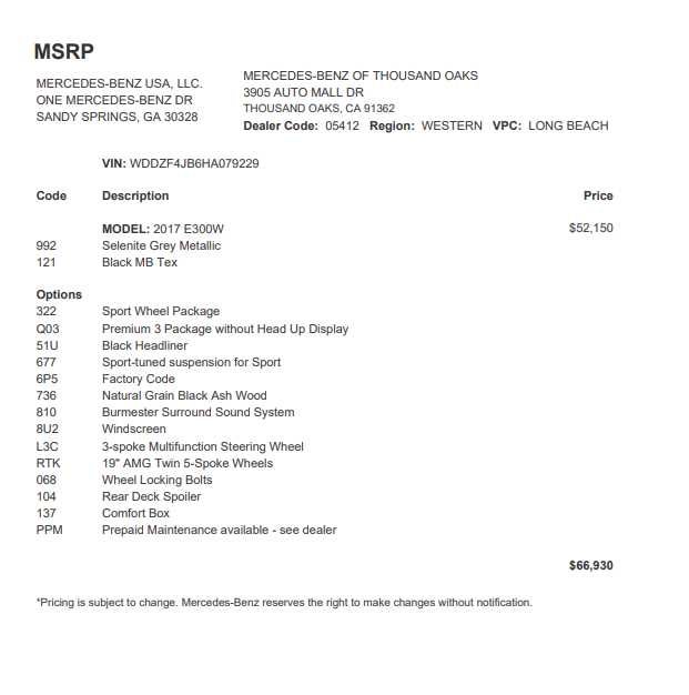 2017 Mercedes-Benz E 300 RWD Sedan