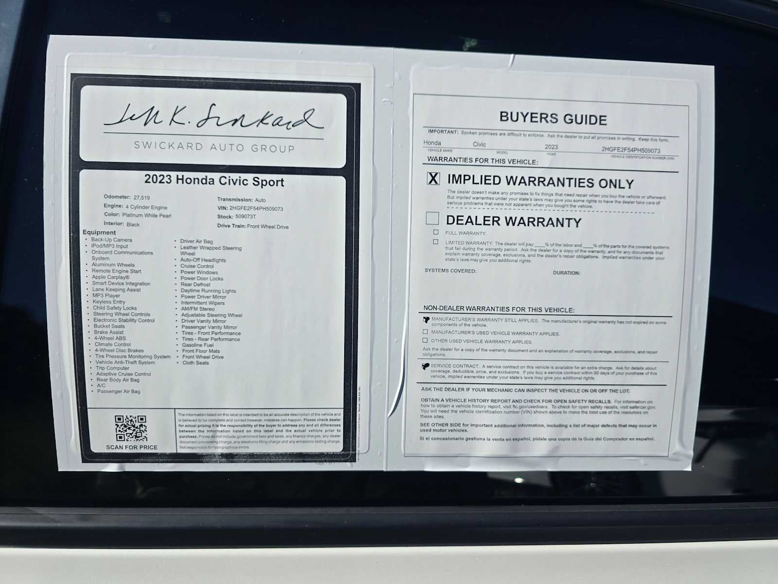 2023 Honda Civic Sport