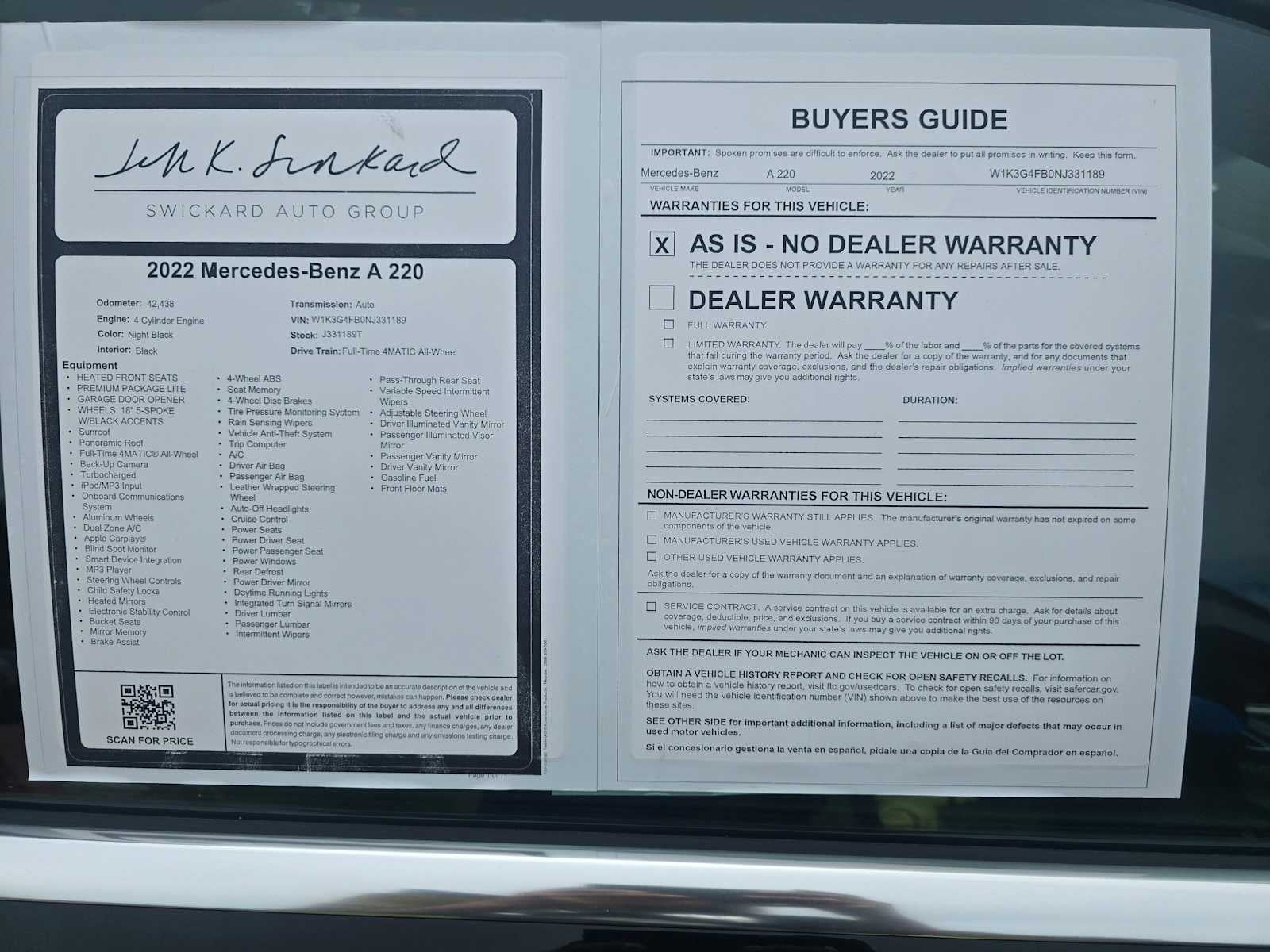 2022 Mercedes-Benz A 220 4MATIC® Sedan